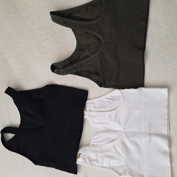 Victoria's Secret Set of Three Ribbed Sports Bras - Black, White, and Olive - Picture 3 of 4
